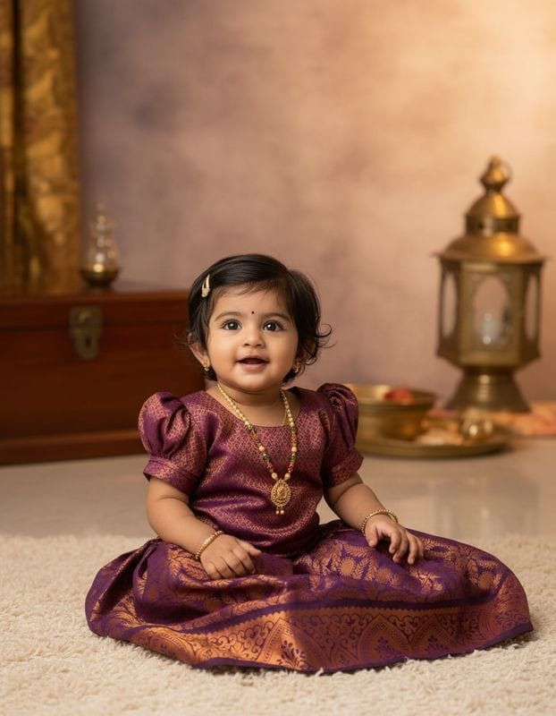 Kids Lehenga Choli For Girls Cotton silk Traditional Dress Ethnic Wear For Baby Girls Readymade Lehenga For Kids Kerala South Indian Pattu Pavadai (12- 18 M to 3 Yrs)