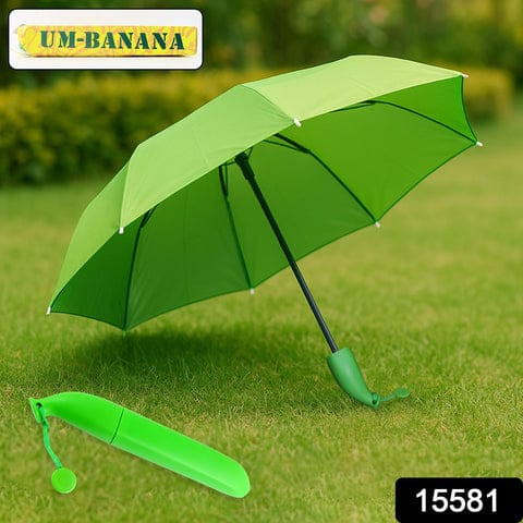 Stylish Banana Shaped Mini Foldable Umbrella for Women (Green)
