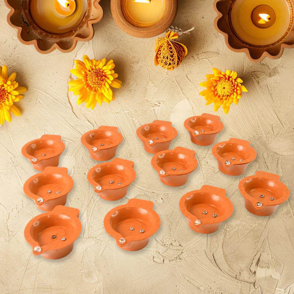 Water Sensor Diyas for Diwali Decoration, Diwali (12 Pcs Set)