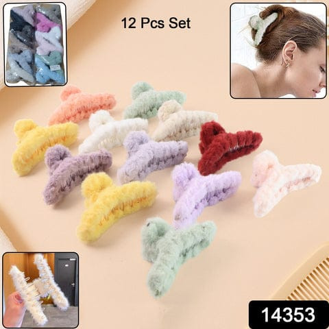 12 Pcs Premium Soft Fur Coated Hair Clutches Clip Set for Women and Girls